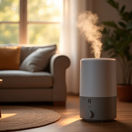 Bir oturma odasında nemlendirici ve klima.