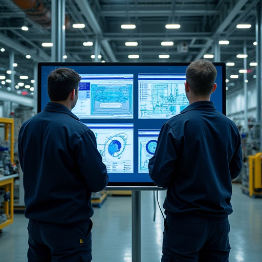 İklim kontrol sistemi üzerinde çalışan mühendisler.