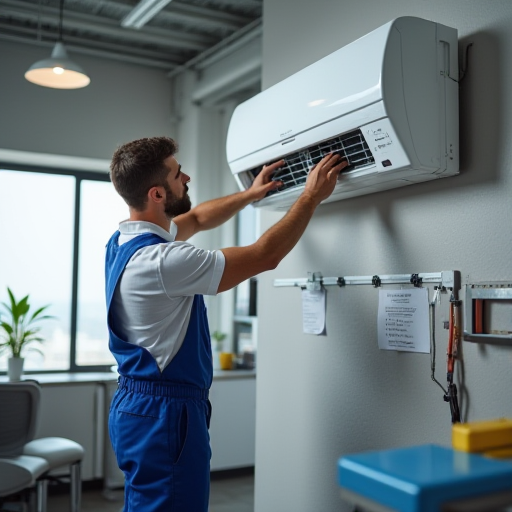 Duvara sabit klima takan bir teknisyen.