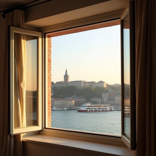 İstanbul'da, Boğaz manzaralı açık bir pencere.