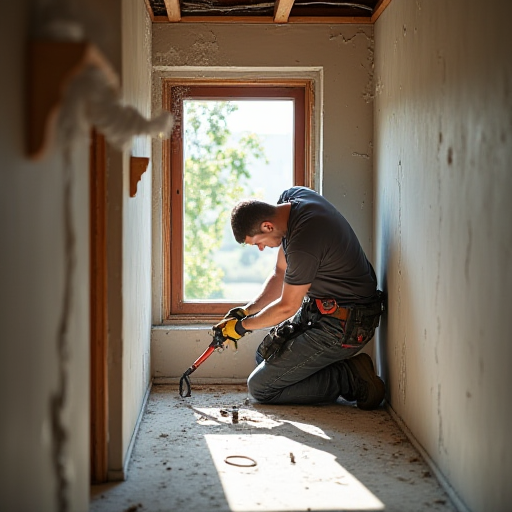 Bir teknisyen, modern bir evdeki havalandırma boşluklarını kapatıyor.