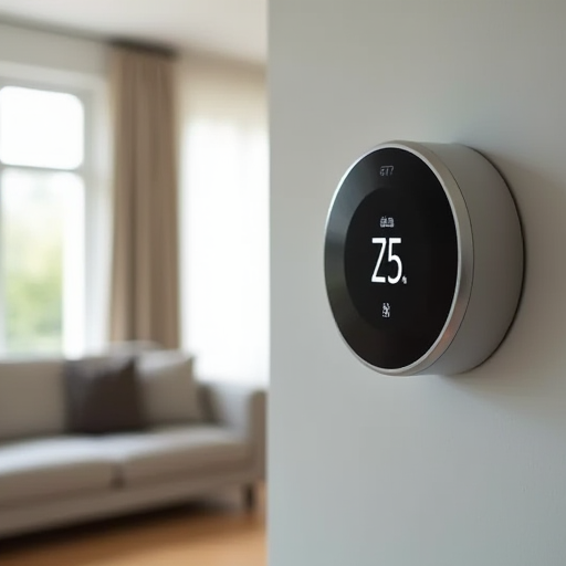 Oturma odasındaki akıllı termostat.