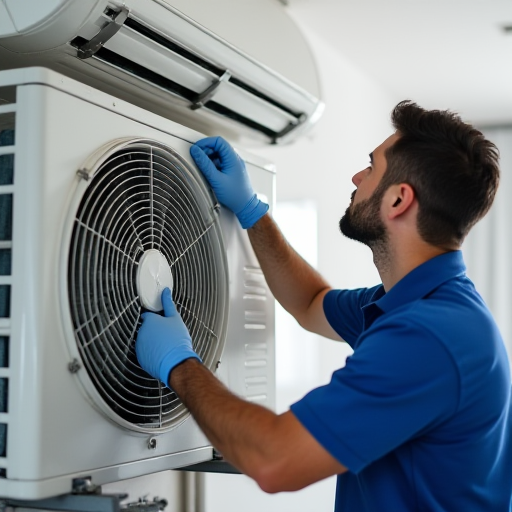 Bulat İklimlendirme teknisyeni, bakım işlemlerini gerçekleştiriyor.