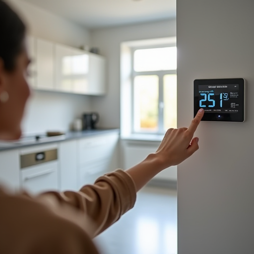 Programlanabilir bir termostat kullanan ve sıcaklık ayarlarını yapan bir kişi.