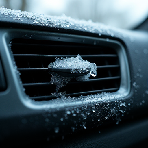 Bir otomobilin klima çıkışında görünen buzlanma.