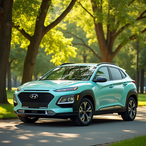 Yeşil bir park ortamında, kliması açık olan bir hibrit araba.