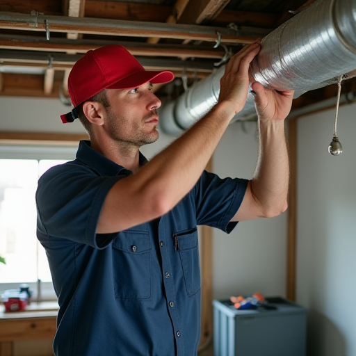 HVAC teknisyeni, havalandırma kanallarını kontrol ediyor.