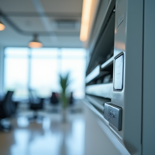 Modern bir ofis ortamında bulunan bir VRF sisteminin iç ünitesinin yakın çekim fotoğrafı.