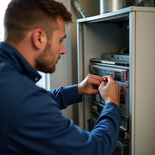 HVAC teknisyeni bir sistemi kontrol ediyor.