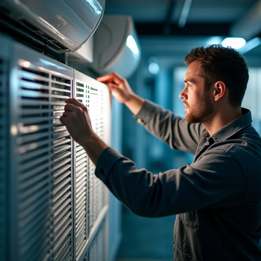 VRF sisteminde filtreleri değiştiren bir teknisyen.