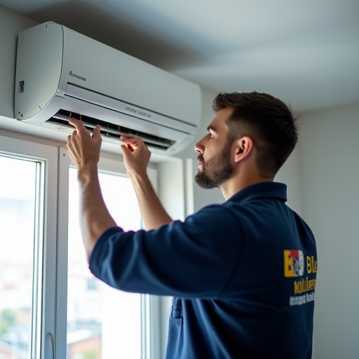 Bulat İklimlendirme'den profesyonel bir teknisyen, bir klima cihazını kontrol ediyor.