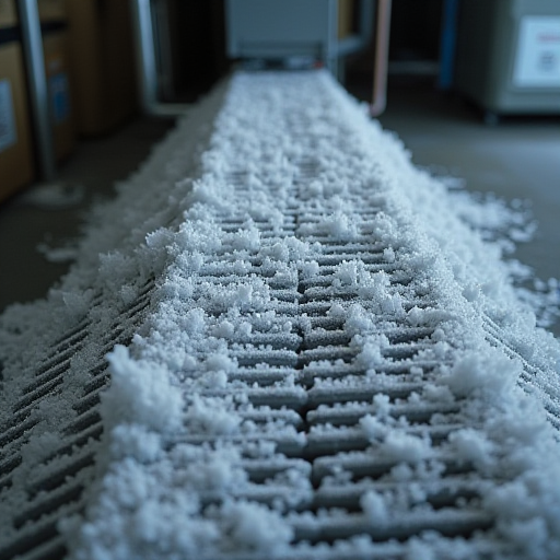 Donmuş evaporatör bobini, düşük soğutucu akışkan seviyesini gösteriyor.