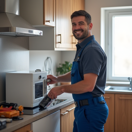 Bir teknisyen, yeni bir kombi kazanının montajını yapıyor.