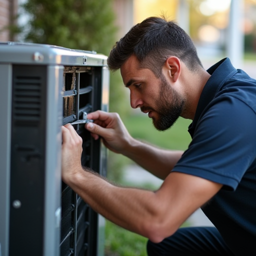 Bir teknisyen, bir evin klima ünitesini kontrol ediyor.