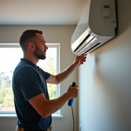 Bulat İklimlendirme'den profesyonel bir teknisyen, bir klima cihazını kontrol ediyor.