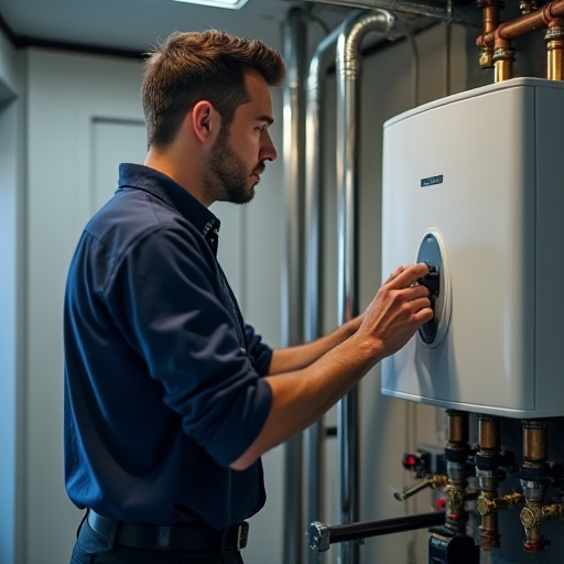 Profesyonel bir kazan teknisyeni, rutin bir bakım kontrolü gerçekleştiriyor.