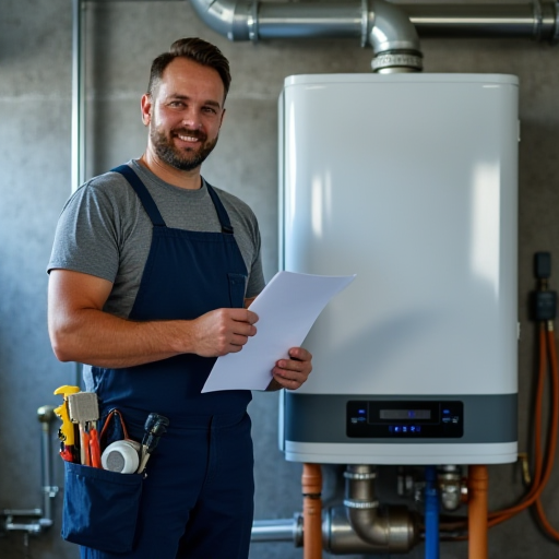 Profesyonel kazan teknisyeni, kontrol listesi ile.