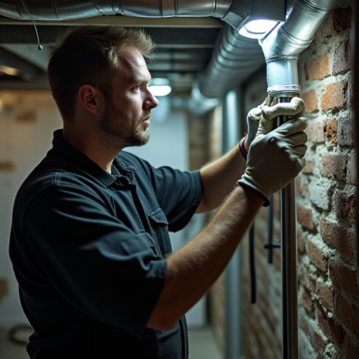 HVAC teknisyeni, havalandırma kanalları üzerinde çalışıyor.