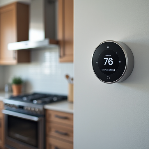 Akıllı bir termostatlı, modern bir mutfak.