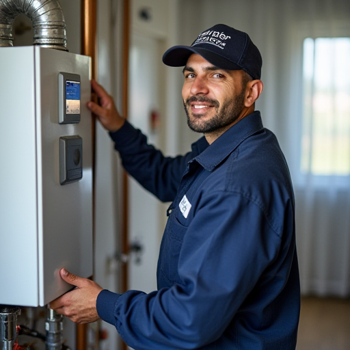 Bulat İklimlendirme'den bir teknisyen, bir ısıtma sisteminin bakımını yapıyor.