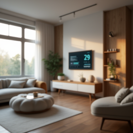 Hava kalitesi monitörü bulunan oturma odası.