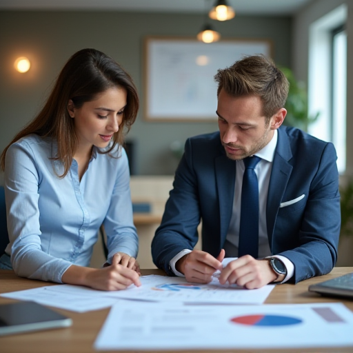 İş danışmanının bir müşteriyle çalışması.