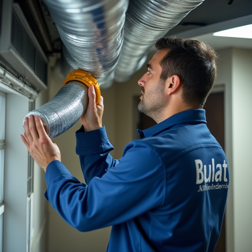 Teknisyen, otelin klima kanallarını kontrol ediyor.