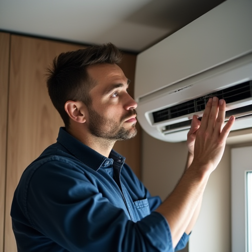 HVAC teknisyeni, klima cihazını kontrol ediyor.