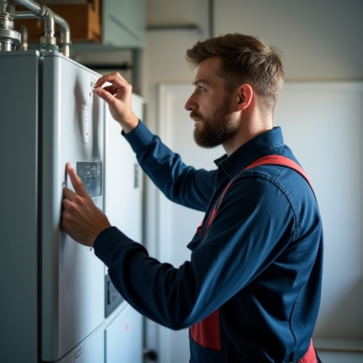 Bir teknisyen, kazan sistemini kontrol ediyor.