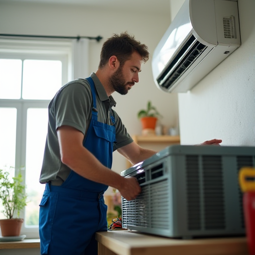HVAC teknisyeni, bir klima cihazı üzerinde çalışıyor.