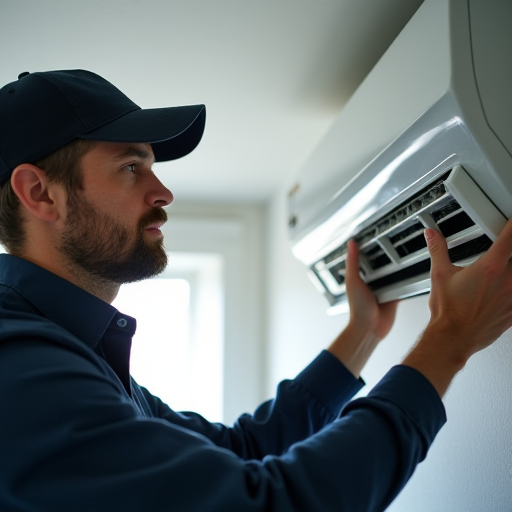 Bir teknisyen, filtreyi yeniden taktıktan sonra klima sistemini kontrol ediyor.