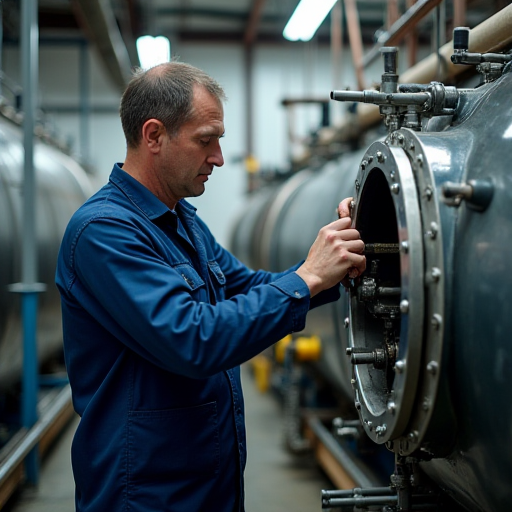 Bir teknisyen, kazan bakımını gerçekleştiriyor.