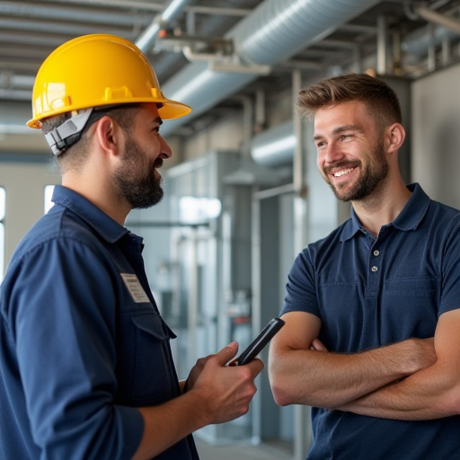 Teknisyen, müşteri sorularını yanıtlıyor.