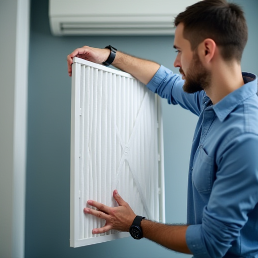 Bir teknisyen, yeni bir kullanımlık klima filtresi tutuyor.